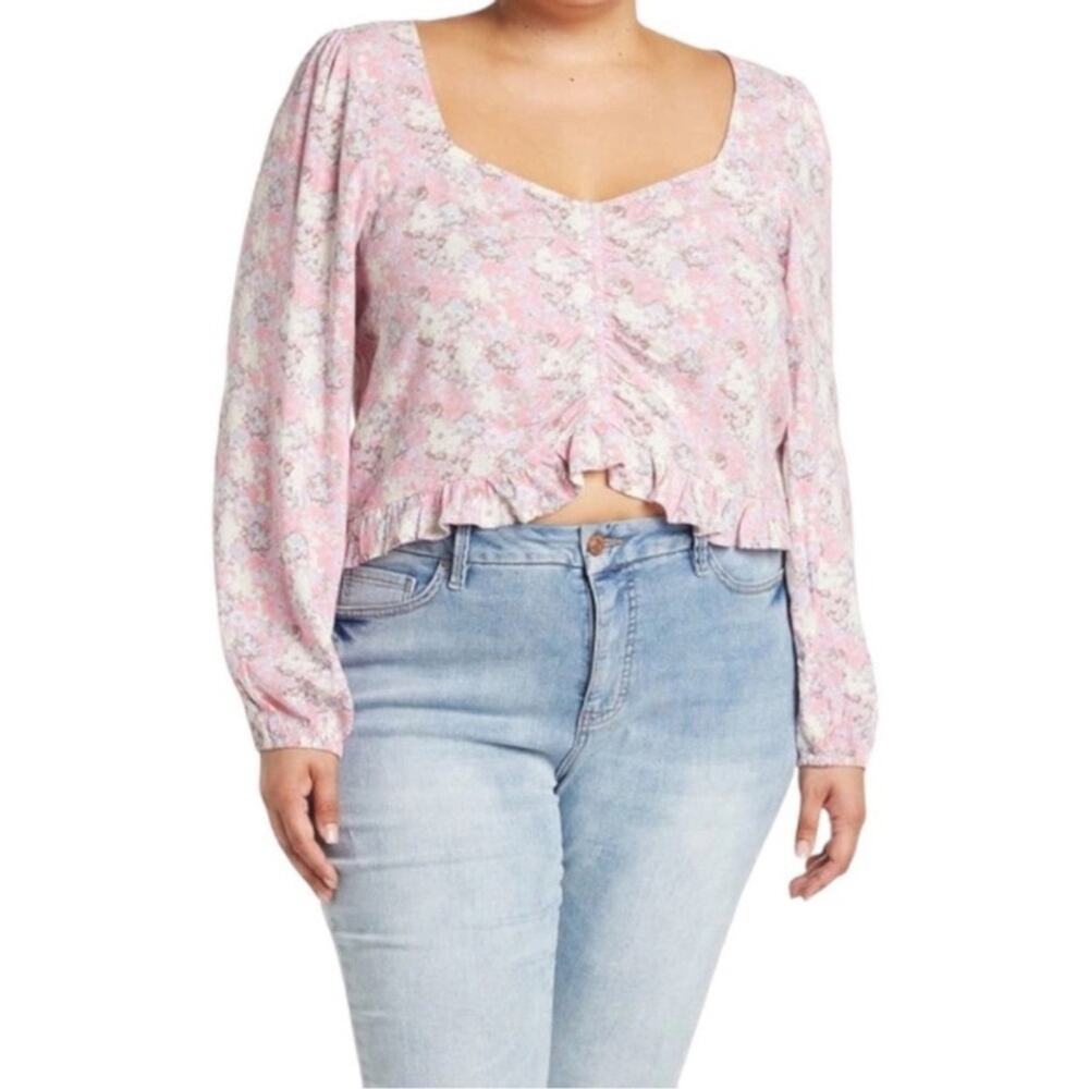 Abound Pink Floral Cinched Ruffle Blouse NWT Size M Lightweight Cottagecore